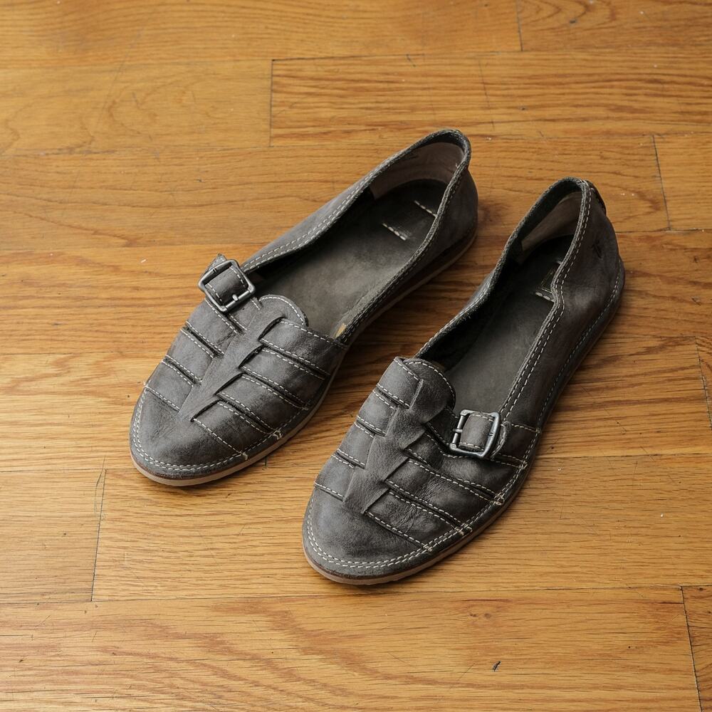 Frye Gray Loafers with Buckle Detail